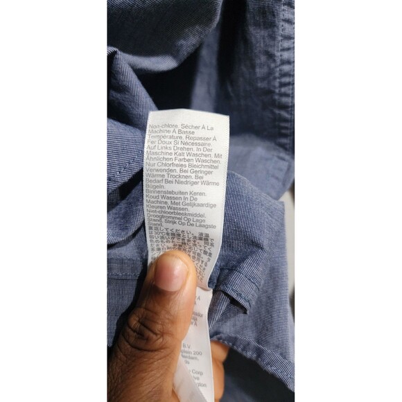 J. Crew Mens Denim Blue Cotton Flex Washed Button Down Work Dress Shirt Size LT - Picture 10 of 14